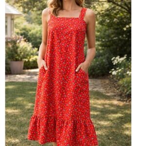 Vintage Dee Dee by Decatur Floral Maxi Dress Red Shift Pockets 60s 70s